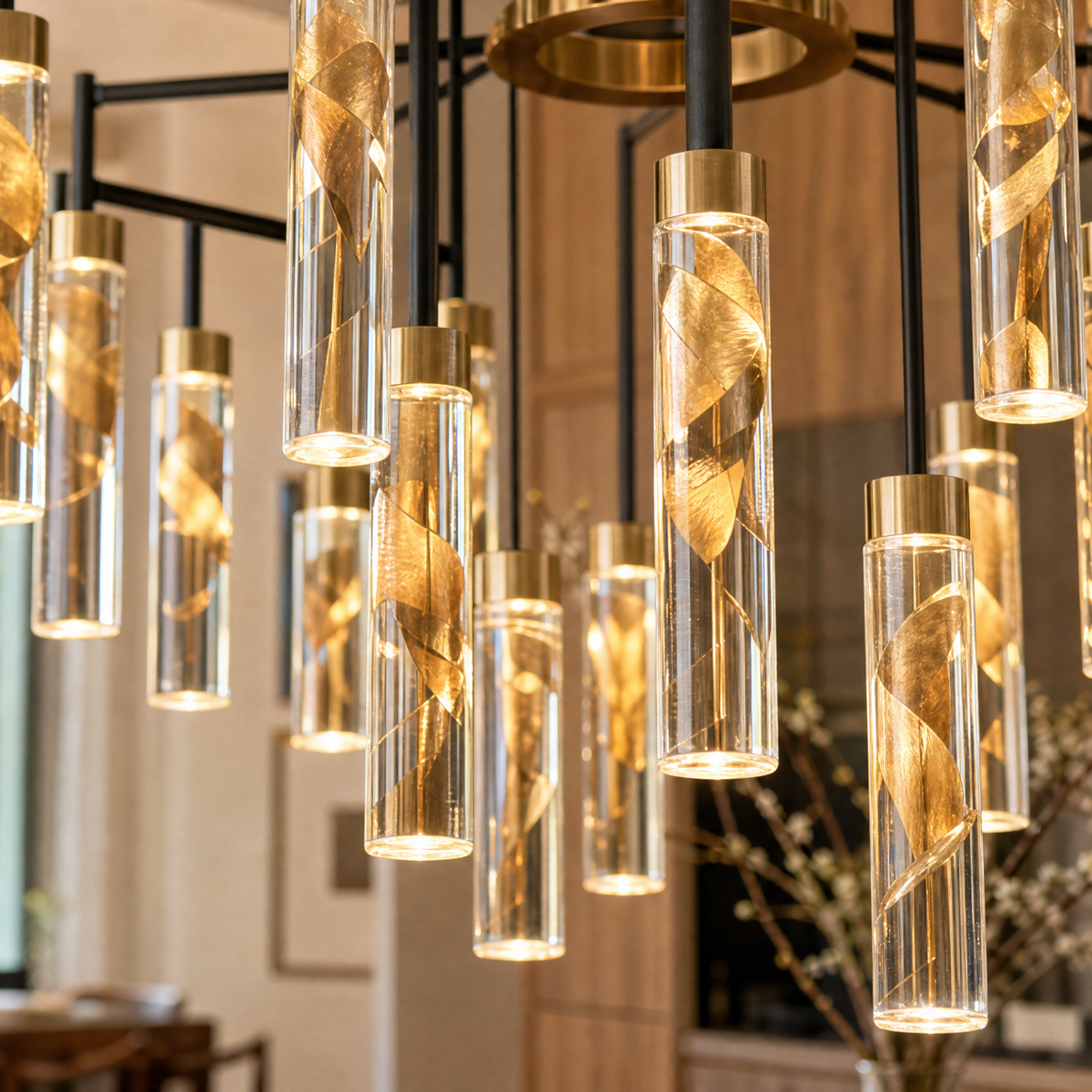 Phoenix Tree Modern Sculptural Ring Chandelier, crystal in light gold + matte black - view 5