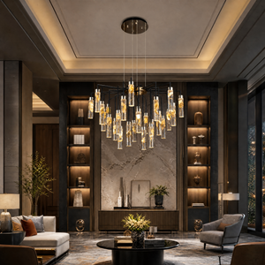 Phoenix Tree Modern Sculptural Ring Chandelier, crystal in light gold + matte black - view 3