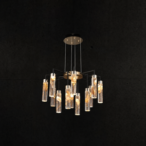Phoenix Tree Modern Sculptural Ring Chandelier, crystal in light gold + matte black - view 4