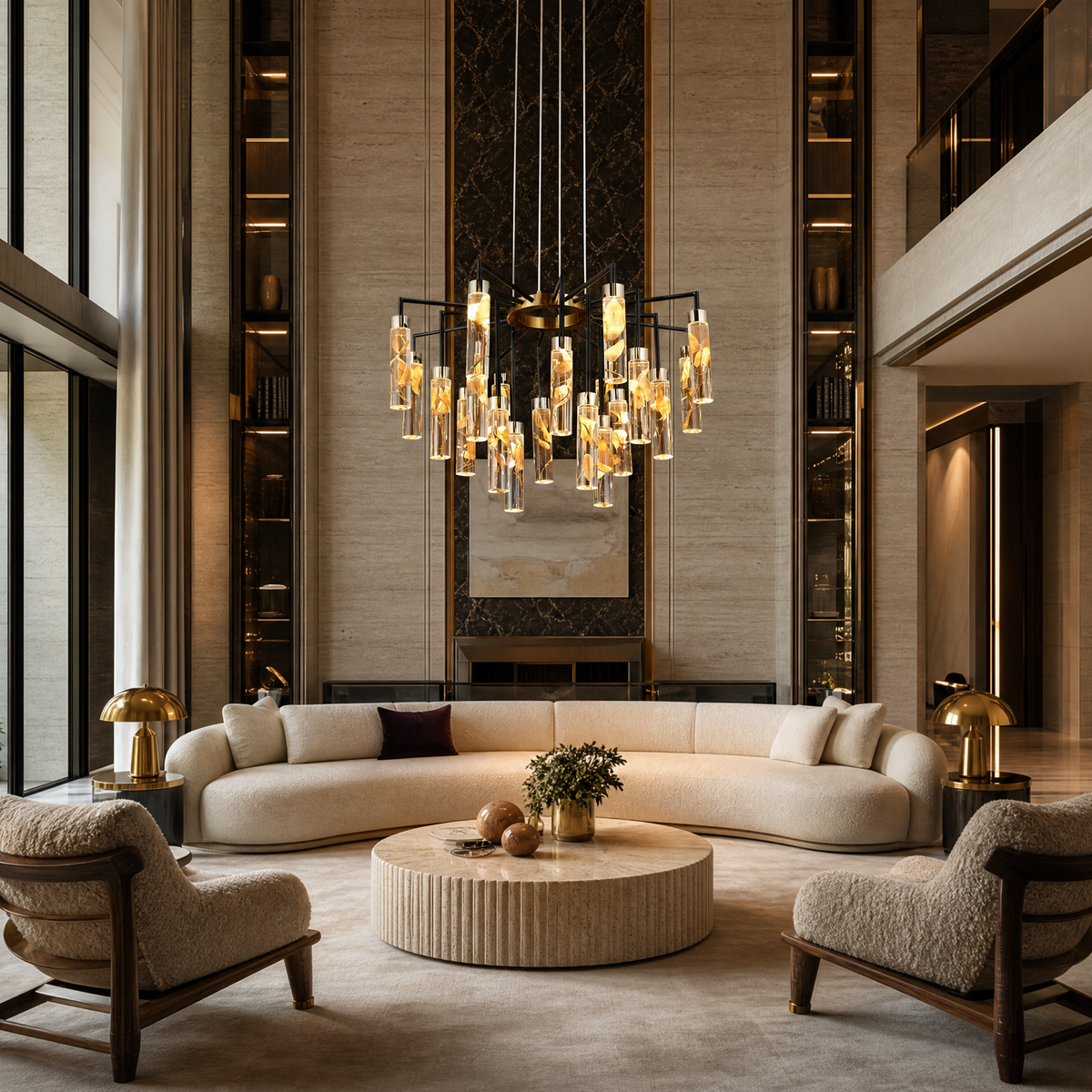 Phoenix Tree Modern Sculptural Ring Chandelier, crystal in light gold + matte black - view 6