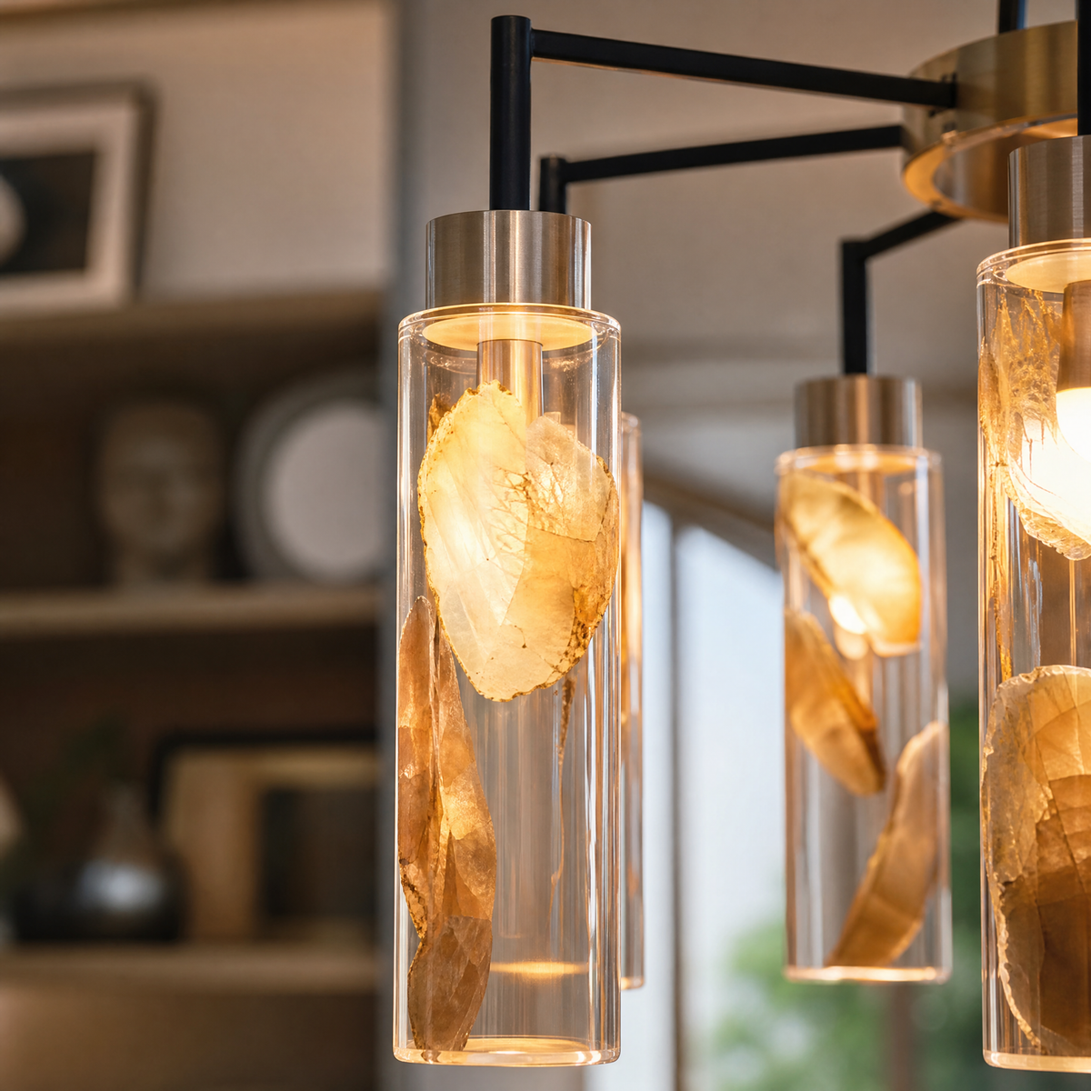 Phoenix Tree Modern Sculptural Ring Chandelier, crystal in light gold + matte black - view 5