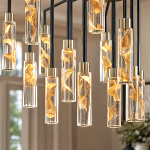 Phoenix Tree Modern Sculptural Ring Chandelier, crystal in light gold + matte black - view 5