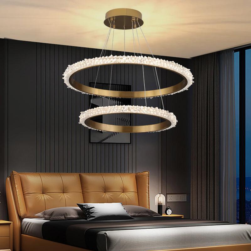 Contemporary K9 Crystal Halo Ring Foyer Chandelier - view 2