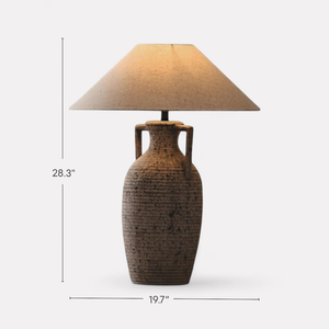 Amphora, Rustic Ceramic Base with Classic Fabric Shade, 19.7" D x 28.3" H, table lamp - view 5
