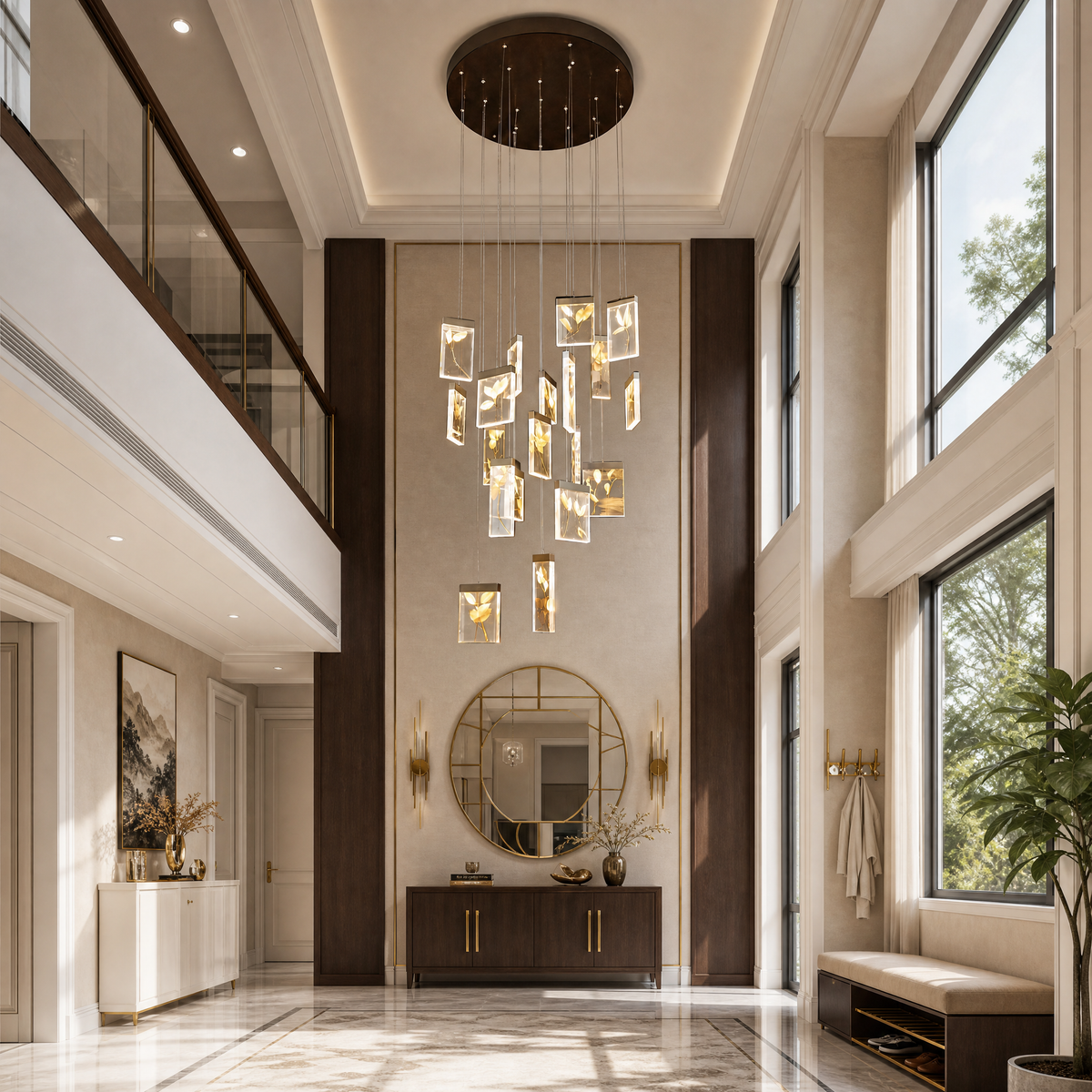 Purple Mountain Modern Sculptural Pendant Light, crystal in brushed gunmetal black - view 4