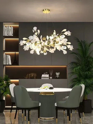 Modern Luxury Linear Ginkgo Ceramic Chandelier for Dining Room/Kitchen Island - view 7
