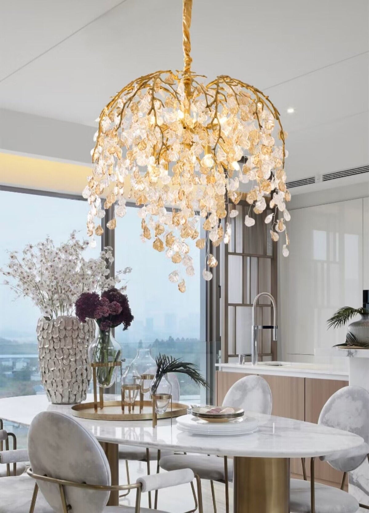 Modern Luxury Leaf Branch Crystal Chandelier Art Copper for Living/Dining Room/Bedroom - view 10