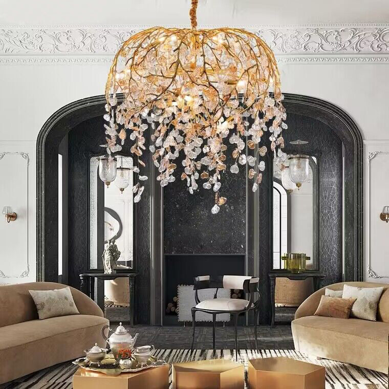 Modern Luxury Leaf Branch Crystal Chandelier Art Copper for Living/Dining Room/Bedroom - view 4
