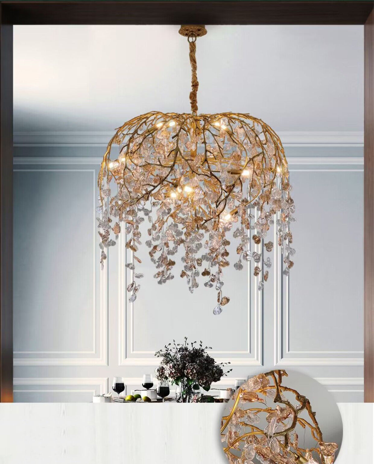 Modern Luxury Leaf Branch Crystal Chandelier Art Copper for Living/Dining Room/Bedroom - view 8