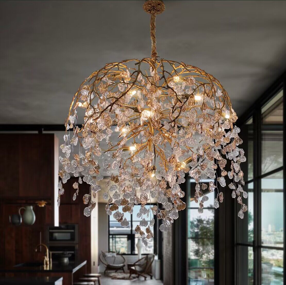 Modern Luxury Leaf Branch Crystal Chandelier Art Copper for Living/Dining Room/Bedroom - view 6