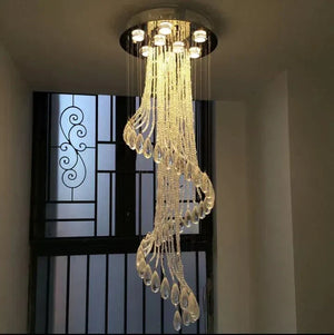 Flush Mounted Spiral Crystal Drops Chandelier Round LED Ceiling Lighting Fixture For Foyer Staircase/ Hotel Entrance - view 2