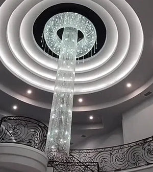Extra Large Flush Mount Silver Waterfall Luxury Ceiling Crystal Chandelier for High-ceiling Living Room/Duplex Hall - view 3