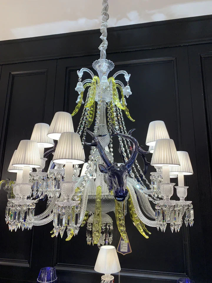 Traditional Colorful Candle Branch Blue Deer Crystal Chandelier for Living Room/Dining Room - view 7