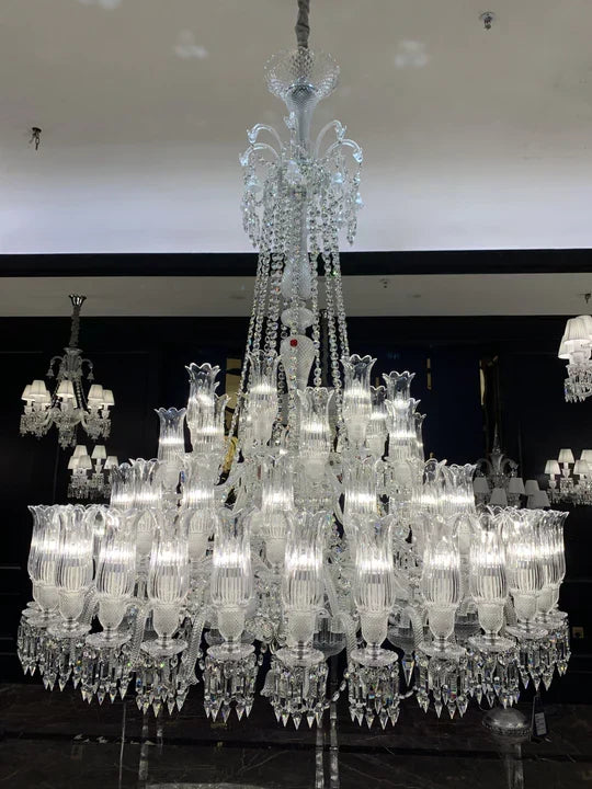 Multi Layer Chrome Crystal Chandelier in French Style with Romantic Branch Flowers for Grand Hallway and Staircase - view 4