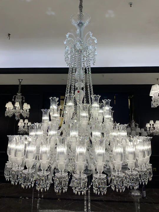 Multi Layer Chrome Crystal Chandelier in French Style with Romantic Branch Flowers for Grand Hallway and Staircase - view 3