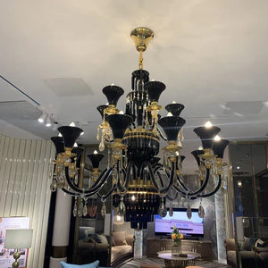 American Traditional Branch Crystal Chandelier with Candle Design in Black and Gold - view 2