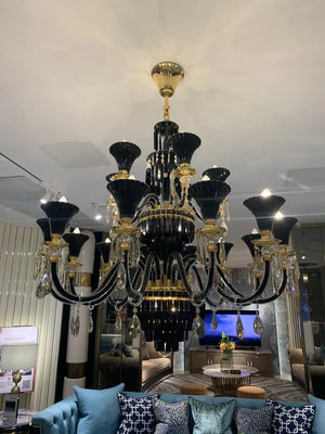 American Traditional Branch Crystal Chandelier with Candle Design in Black and Gold - view 3