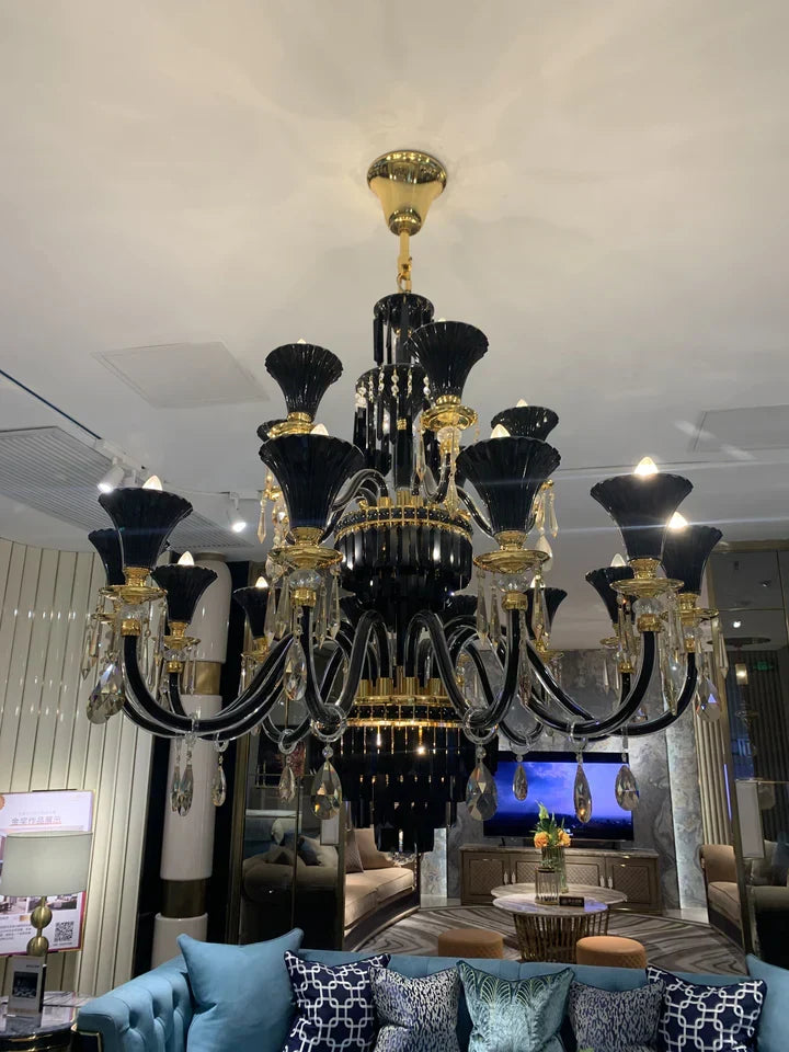 American Traditional Branch Crystal Chandelier with Candle Design in Black and Gold - view 3