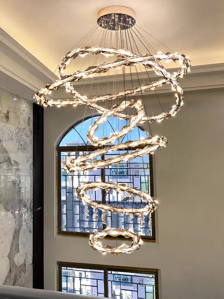Oversized Multi-Tiered Rings Crystal Chandelier Modern Clear and Grey Crystal Ceiling Light Fixture For Staircase/Foyer/Hallway/Entryway - view 2