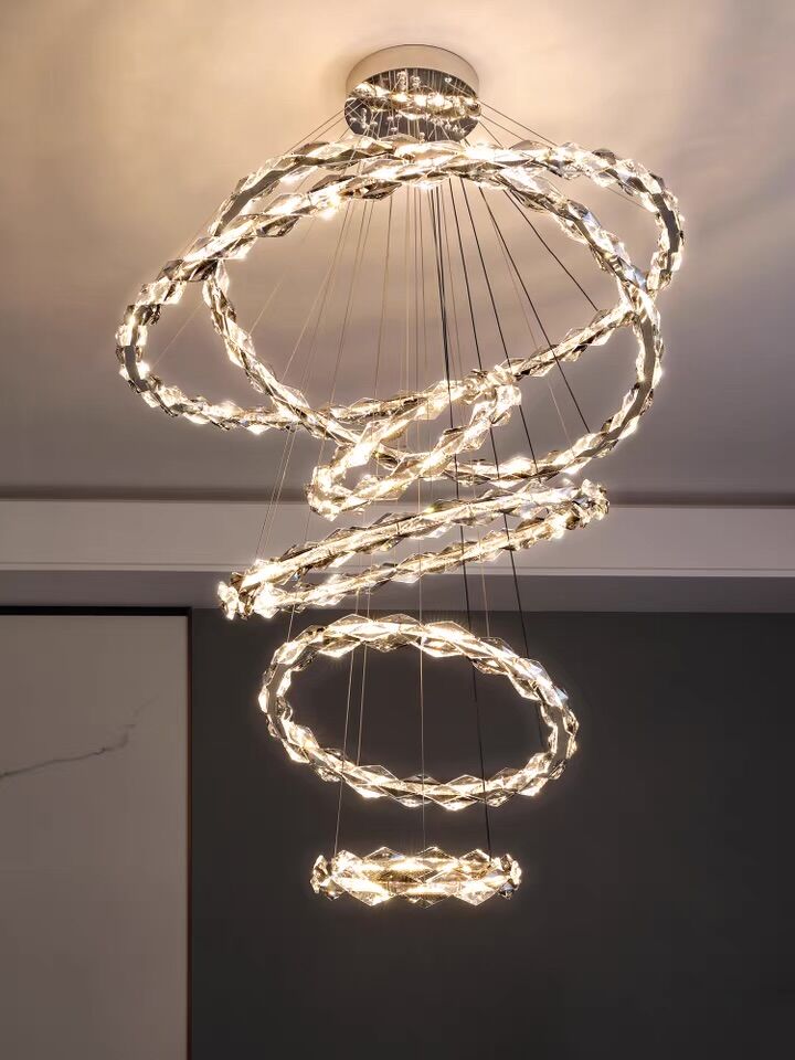 Oversized Multi-Tiered Rings Crystal Chandelier Modern Clear and Grey Crystal Ceiling Light Fixture For Staircase/Foyer/Hallway/Entryway - view 3