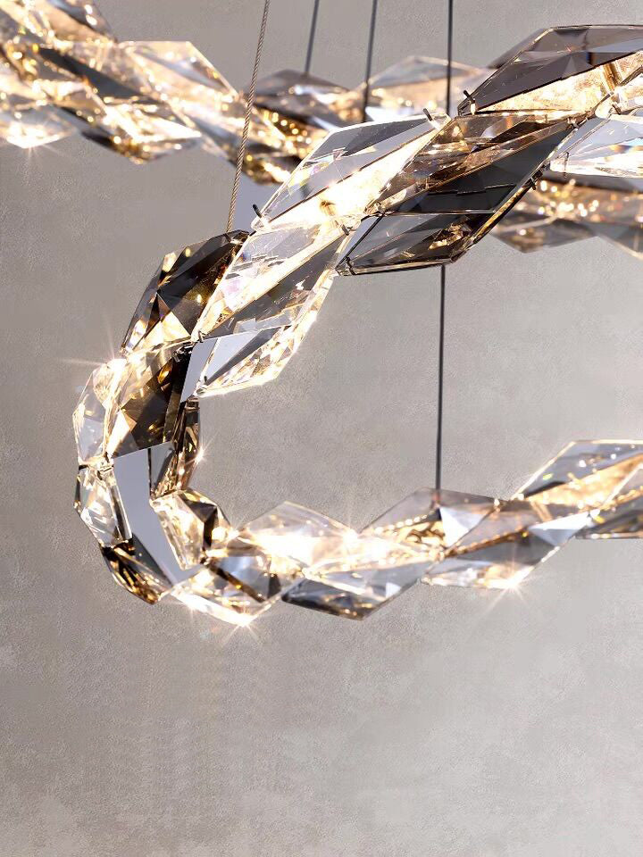 Oversized Multi-Tiered Rings Crystal Chandelier Modern Clear and Grey Crystal Ceiling Light Fixture For Staircase/Foyer/Hallway/Entryway - view 6