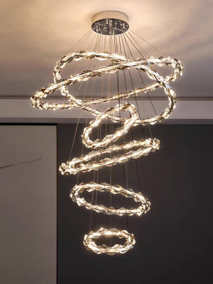 Oversized Multi-Tiered Rings Crystal Chandelier Modern Clear and Grey Crystal Ceiling Light Fixture For Staircase/Foyer/Hallway/Entryway - view 4