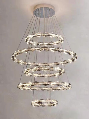 Oversized Multi-Tiered Rings Crystal Chandelier Modern Clear and Grey Crystal Ceiling Light Fixture For Staircase/Foyer/Hallway/Entryway - view 5