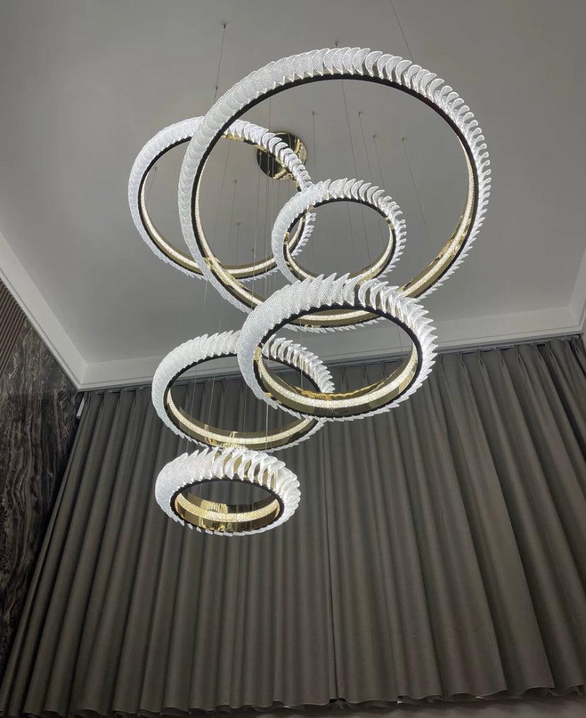 Extra Large Multi-layers Rings Crystal Chandelier Modern Art Waves Creative Pendant Light For High-ciling Foyer/Hallway/Staircase - view 2