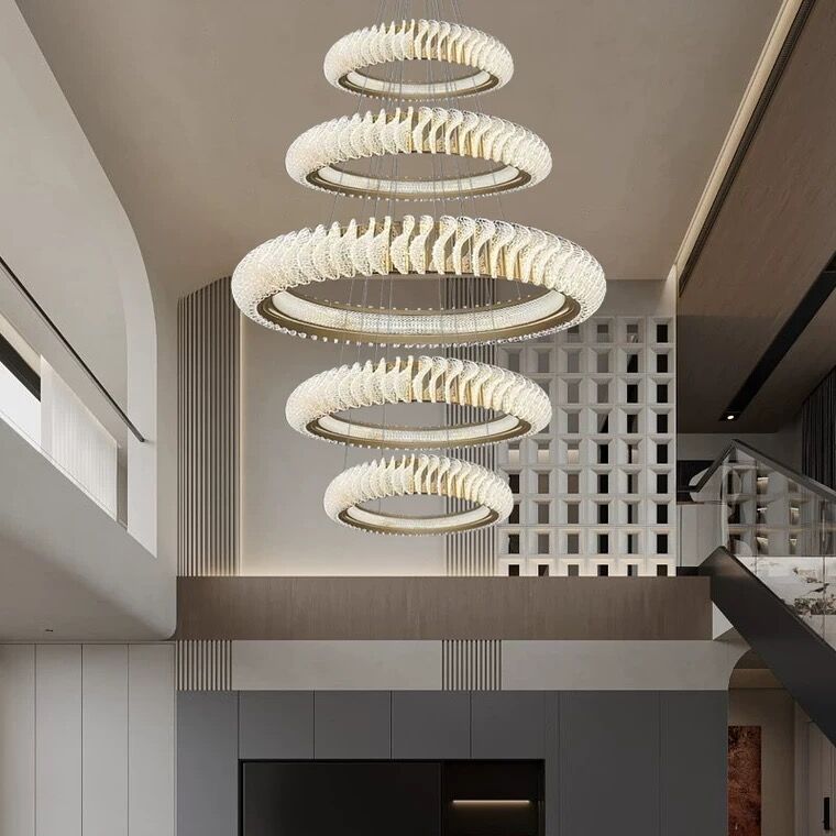 Extra Large Round Acrylic and Stainless Steel Multi-Layer Chandelier for High Ceilings - view 6