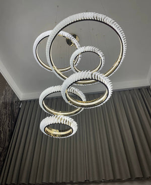 Extra Large Round Acrylic and Stainless Steel Multi-Layer Chandelier for High Ceilings - view 7