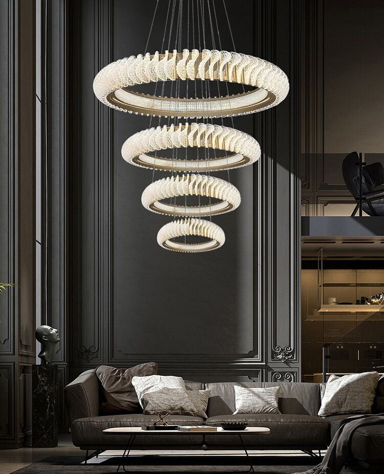 Extra Large Round Acrylic and Stainless Steel Multi-Layer Chandelier for High Ceilings - view 12