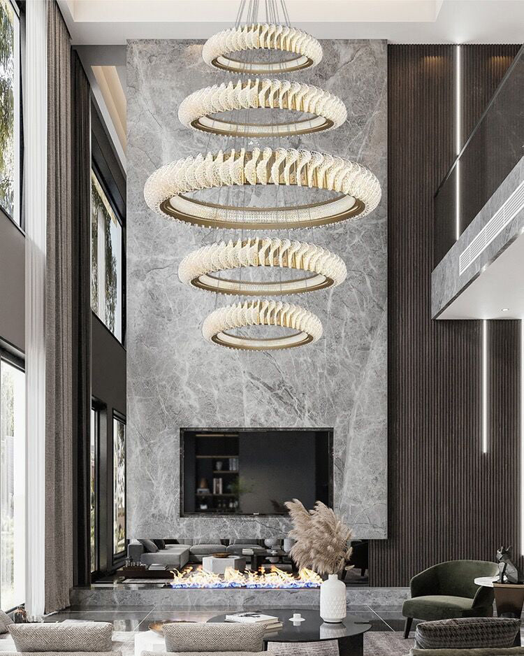 Extra Large Round Acrylic and Stainless Steel Multi-Layer Chandelier for High Ceilings - view 15