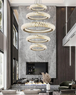 Extra Large Multi-layers Rings Crystal Chandelier Modern Art Waves Creative Pendant Light For High-ciling Foyer/Hallway/Staircase - view 13