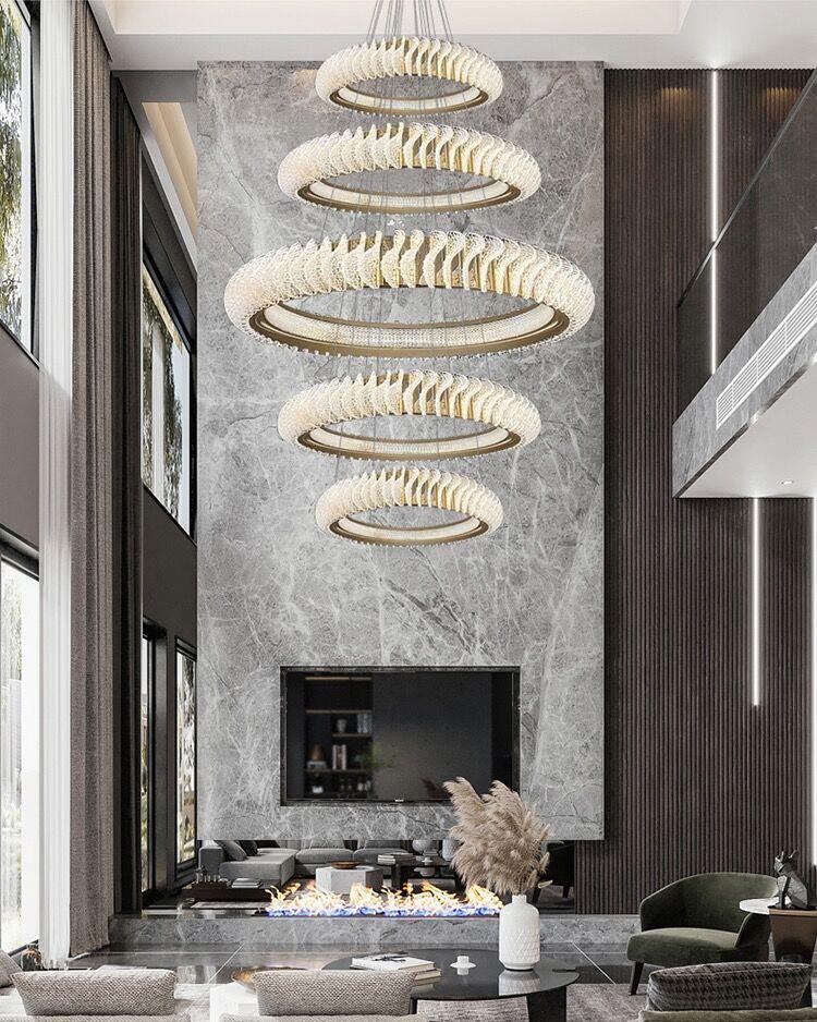 Extra Large Multi-layers Rings Crystal Chandelier Modern Art Waves Creative Pendant Light For High-ciling Foyer/Hallway/Staircase - view 13