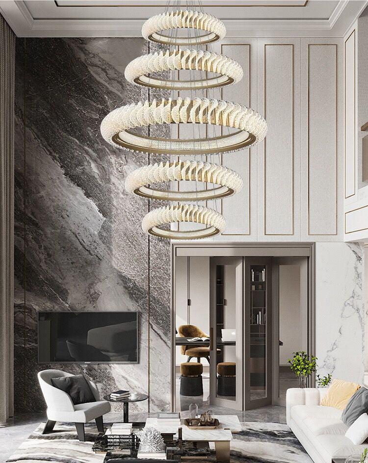 Extra Large Multi-layers Rings Crystal Chandelier Modern Art Waves Creative Pendant Light For High-ciling Foyer/Hallway/Staircase - view 14