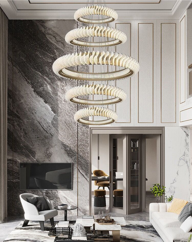 Extra Large Round Acrylic and Stainless Steel Multi-Layer Chandelier for High Ceilings - view 16