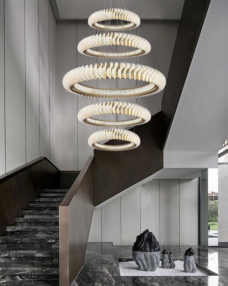 Extra Large Multi-layers Rings Crystal Chandelier Modern Art Waves Creative Pendant Light For High-ciling Foyer/Hallway/Staircase - view 16