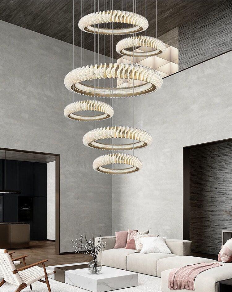 Extra Large Multi-layers Rings Crystal Chandelier Modern Art Waves Creative Pendant Light For High-ciling Foyer/Hallway/Staircase - view 17