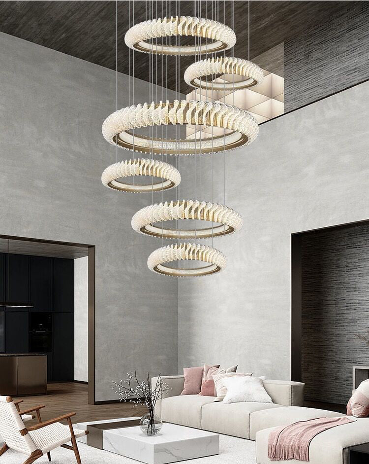 Extra Large Round Acrylic and Stainless Steel Multi-Layer Chandelier for High Ceilings - view 19