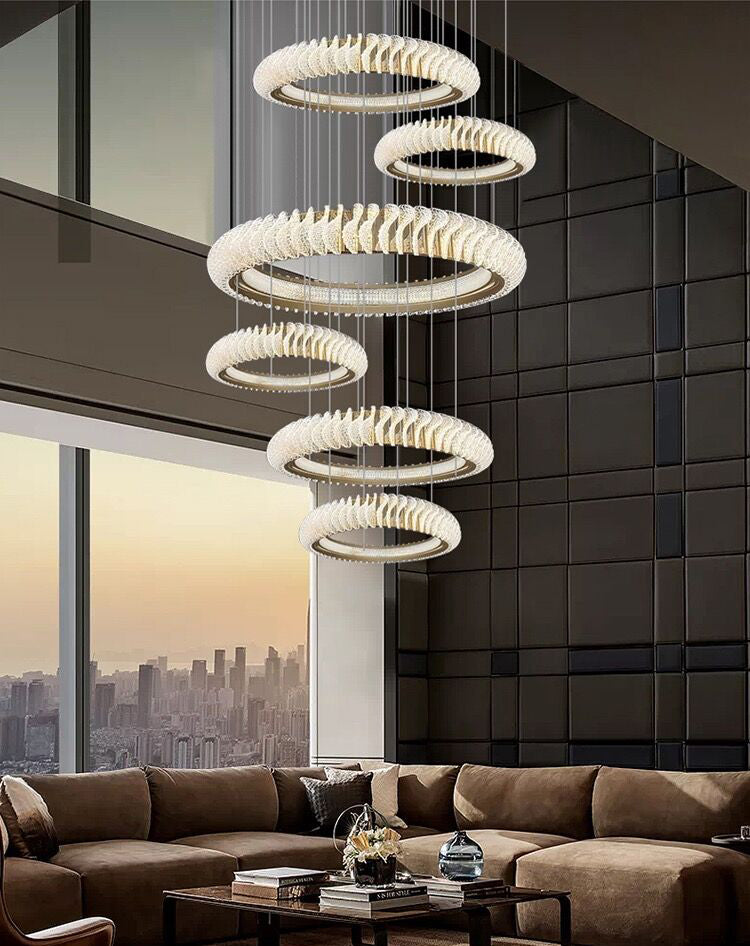 Extra Large Round Acrylic and Stainless Steel Multi-Layer Chandelier for High Ceilings - view 21