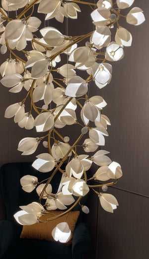 Spiral Pure White Magnolia Chandelier with Golden Branches for Staircase/High-ceiling Space/Foyer/ Duplex - view 6