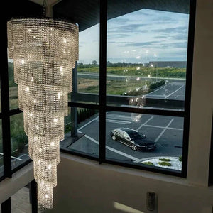 Extra Large Spiral Tiered Long Crystal Chandelier Luxury Crystal Tassel Light Fixture For Staircase/Entryway - view 5