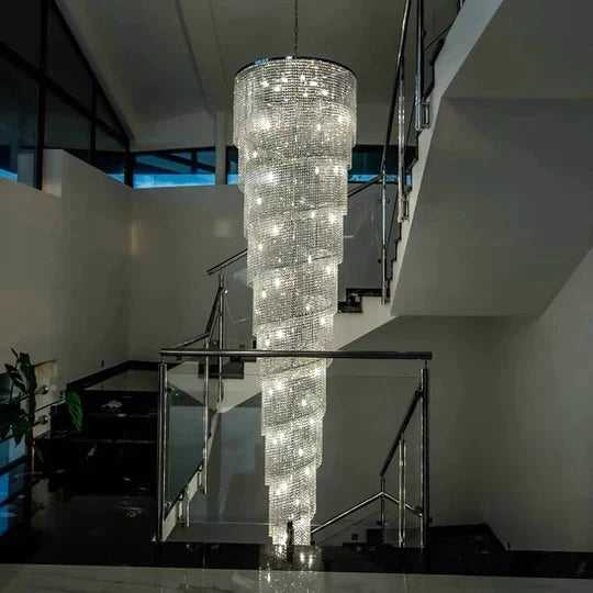 Extra Large Spiral Tiered Long Crystal Chandelier Luxury Crystal Tassel Light Fixture For Staircase/Entryway - view 2