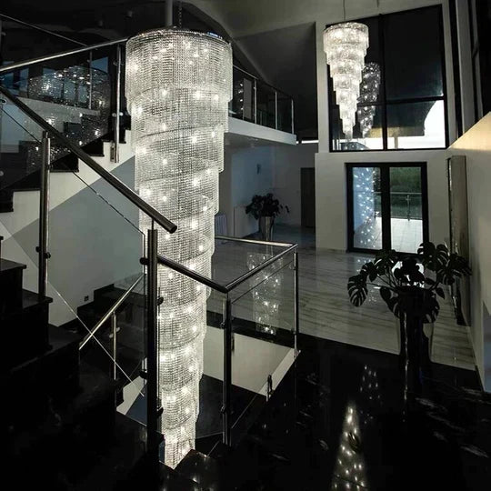 Extra Large Spiral Tiered Long Crystal Chandelier Luxury Crystal Tassel Light Fixture For Staircase/Entryway - view 3