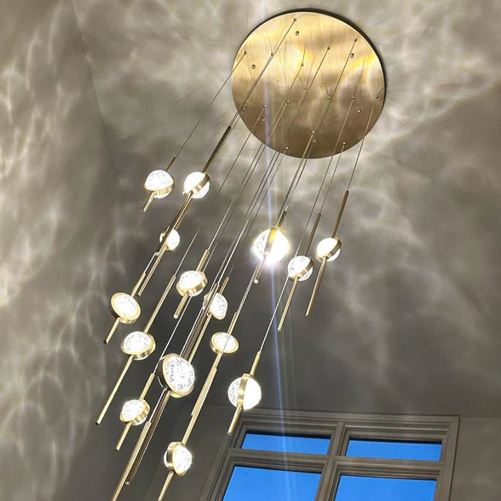Modern Floating Galss Ball Brass Chandelier for High-ceiling - view 2