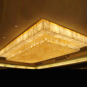 Rectangle flush mount golden crystal chandelier light, K9 crystal rectangular