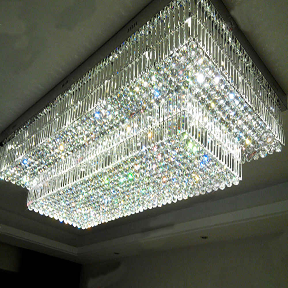 Rectangle flush mount golden crystal chandelier light, K9 crystal rectangular - view 3