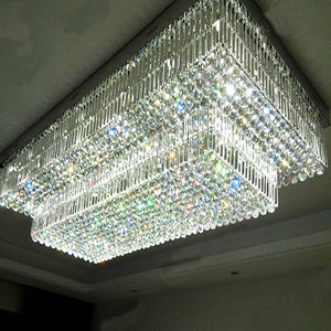 Rectangle flush mount golden crystal chandelier light, K9 crystal rectangular - view 3