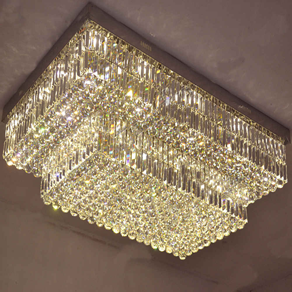 Rectangle flush mount golden crystal chandelier light, K9 crystal rectangular - view 4