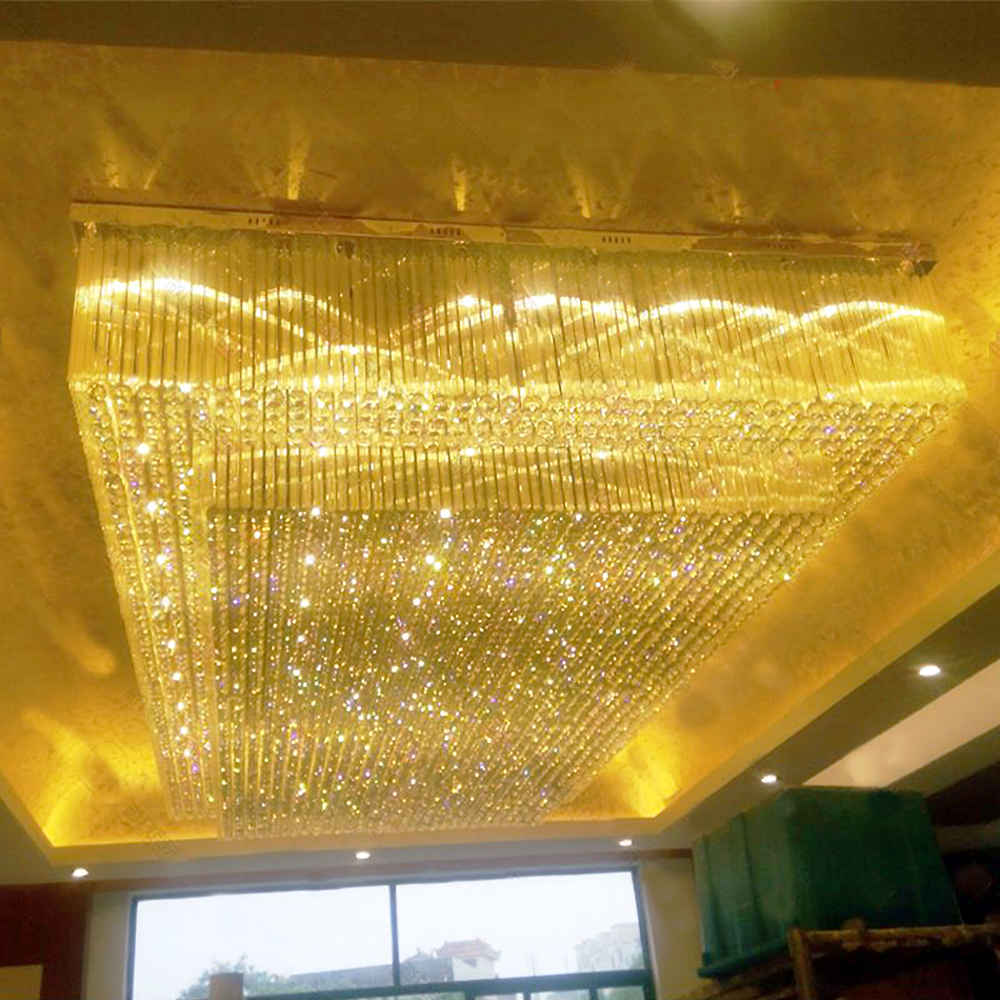 Rectangle flush mount golden crystal chandelier light, K9 crystal rectangular - view 5